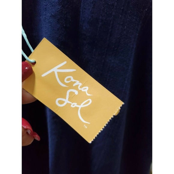 Kona Sol Women's Solid Blue Polyester V-Neck Short Sleeve Blouse Size X-Large - Picture 8 of 12